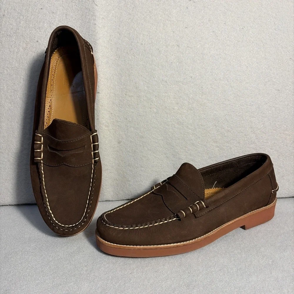 GH Bass Weejuns 10D Brown Suede Penny Loafers for Men Preppy Fall